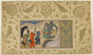 Iskandar odwiedza pustelnika, ok. 1500 (nieprzezroczysta akwarela, tusz i złoto na papierze) autorstwa Persian School