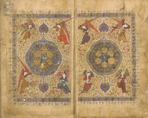 Khamsa (Quintet) Khwaju Kirmani, Shiraz, Iran, okres Timurydów, 1437-38 (nieprzezroczysta akwarela, tusz i złoto na papierze) autorstwa Persian School