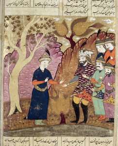 Rycerze odnajdujący upadłego Kawusa, ilustracja z Shahnama (Księgi Królów) autorstwa Abul-Qasima Manura Firdawsiego (ok.934-c.1020) 1619 autorstwa Persian School