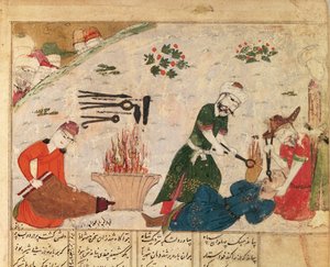 Ms Supp Pers 493 fol.363v Torturowanie jednego ze strażników Haftvads, z Shahnama (Księgi Królów) przez Abul-Qasima Manura Firdawsiego (ok.934-c.1020) autorstwa Persian School