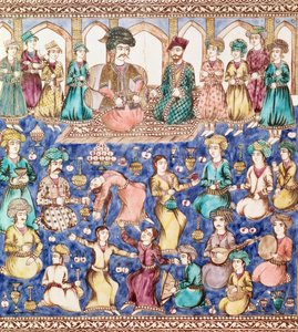 Muzycy i tancerze na dworze Nassera al-Din Shah Qajara (1831-96) (ceramika) autorstwa Persian School