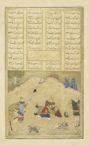 Perski 239 fol.190b B?zhan zabija H?m?n, ilustracja z Szahnamy (Księgi Królów), autor Abul-Qasim Mansur Firdawsi (ok.934-c.1020), 1444 autorstwa Persian School