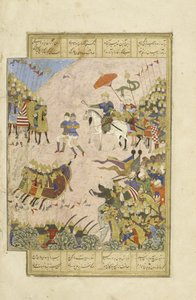Perski 239 fol.269b Gusht?sp w bitwie z Asj?sp pod Balkh, ilustracja z Szahnamy (Księga Królów), autor Abul-Qasim Mansur Firdawsi (ok.934-c.1020), 1444 autorstwa Persian School