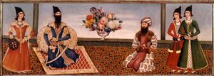 Król perski Fath Ali Shah (1771-1834) otacza członków swojego dworu Malarstwo Szkoły Sziraz (XIX w.) Teheran, kolekcja Foroughi autorstwa Persian School