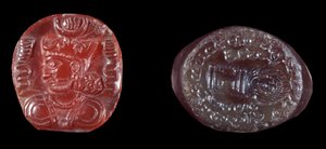 Sztuka perska: camee z Kavadh I (lub Qobad, Kobad, Kabad) (488-496 ne) król drugiego imperium perskiego i pieczęć agatowa z okresu Sasanidów. V lub VI wiek naszej ery. Paryż, B.N. autorstwa Persian School