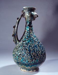 Sztuka perska: ceramiczny akwamaryn z głową koguta i dekoracjami inspirowanymi drzewem Waq Waq. Z Kaszanu. XIII-wieczny Paryż, Luwr autorstwa Persian School