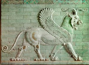 Rouenide z okresu perskiego (Iran): płaskorzeźba z emaliowanej cegły przedstawiająca gryfa. Od Pałacu Dariusza I (550-486 pne), króla Persji do Suzy. 510 pne. Paryż, Luwr autorstwa Persian School
