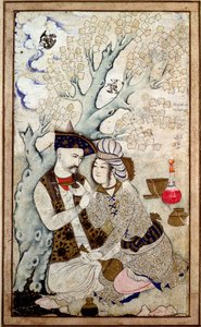 Portret szacha Abbasa I z jednym z jego stronników, podpisany Muhammad Qasim autorstwa Persian School