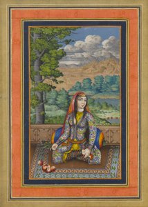 Portret damy perskiej, folio z albumu Davisa, ok. 1736-37 (tusz, nieprzezroczysta akwarela i złoto na papierze) autorstwa Persian School