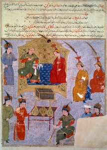 Reprezentant Houlagou Khana (1217-1265), jest wnukiem perskiej miniatury Czyngis-chana zaczerpniętej z „”Jami al-tawarikh”” (Jami al-tawarikh) lub „”Universal History”” przez historyka Raszida al-dina (al. din) (1247-1318) Około 1430. Paryż, B.N. autorstwa Persian School