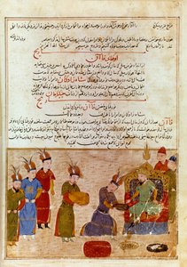 Reprezentacja Ogodei Chana (1186-1241), jest synem Czyngis-chana. Perska miniatura zaczerpnięta z „”Jami al-tawarikh”” (Jami al-tawarikh) lub „”Universal History”” przez historyka Rashida al-dina (aldin) (1247-1318) Około 1430 r. Paryż, B.N. autorstwa Persian School