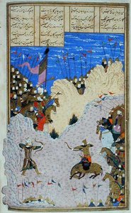 Rustam strzela do Ashkabusa i jego konia, ilustracja z 