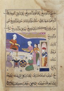 f.83v Przygotowanie słodyczy dla sułtana Mandu, z rękopisu o kuchni indyjskiej (welum) autorstwa Persian School