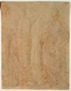 Dwie stojące drapowane postacie męskie autorstwa Perugino