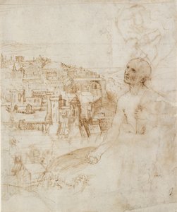 Widok miasta Perugia, na pierwszym planie skruszony św. Hieronima, 1500-1504 autorstwa Perugino
