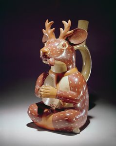 Naczynie ceramiczne jelenia-człowieka w niewoli, Mochica (ceramiczne) autorstwa Peruvian School