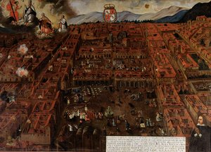 Widok Cuzco w czasie trzęsienia ziemi z 1650