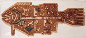 Gobelin z rozcięciem wełny z rybą (materiał tekstylny) autorstwa Peruvian School