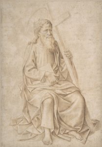 Święty Filip siedzący, trzymający księgę i krzyż, 1422-57. autorstwa Pesello Peselli