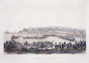 Pierwsze lądowanie Amerykanów w Japonii w Gore-Hama 14 lipca 1853 roku,