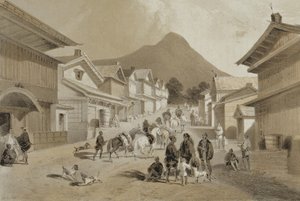 Ulica w Hakodadi, z „Narracji o wyprawie amerykańskiego dywizjonu do mórz chińskich i Japonii”, wyd. Sarony und Co., 1856 (przyciemniana lito)