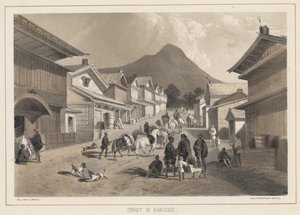 Ulica w Hakodadi, litho autorstwa Sarony und Co., 1855 (chromolitho)
