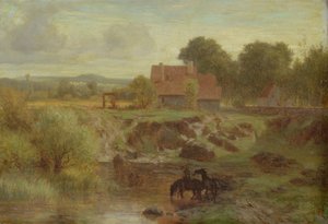 Konie przekraczające rzekę w Ile de France, 1855 autorstwa Peter Burnitz
