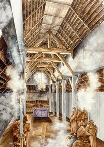 Klasztor Lindisfarne, c652AD, c1990-2010 autorstwa Peter Dunn