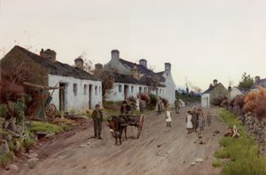 Walijska wioska – wieczór, ok. 1890-1910 (akwarela i gwasz) autorstwa Peter Ghent