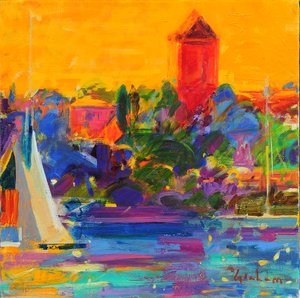 Zatoka Cannes, 2021 (olej na płótnie) autorstwa Peter Graham (Contemporary)