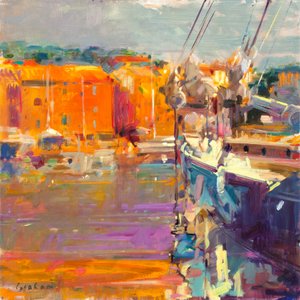Nabrzeże w Saint-Tropez, 2021 (olej na płótnie) autorstwa Peter Graham (Contemporary)