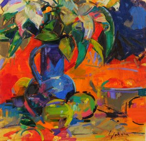 Lilie, 2021 (olej na płótnie) autorstwa Peter Graham