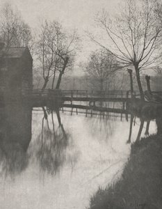 Kładka w pobliżu Chingford, z książki The Compleat Angler, 1888. autorstwa Peter Henry Emerson