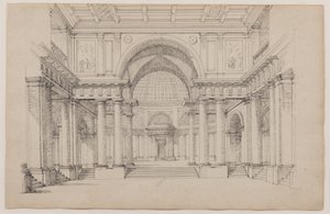 Elewacja architektoniczna (pióro i tusz na papierze) autorstwa Peter Hubert Des Vignes