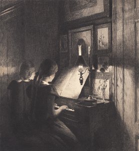 Dwie małe dziewczynki przy pianinie autorstwa Peter Vilhelm Ilsted