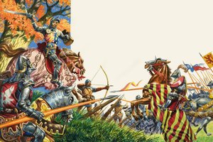 Bitwa pod Agincourt w 1415 roku (gwasz na papierze) autorstwa Peter Jackson