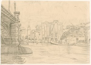 Wypalone magazyny przy Blackfriars Bridge 1941 autorstwa Peter Jackson