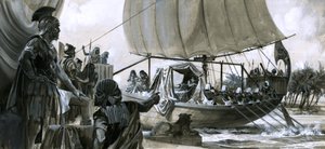 Kleopatra w swojej barce (gwasz na papierze) autorstwa Peter Jackson
