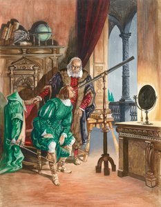 Galileusz, teraz niewidomy, pozwala przyjacielowi spojrzeć na gwiazdy przez teleskop z balkonu swojego gabinetu w Pizie autorstwa Peter Jackson
