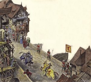 Pojedynek na Old London Bridge 23 kwietnia 1390 autorstwa Peter Jackson