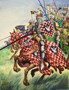 Rycerze szarżujący do bitwy (gwasz na papierze) autorstwa Peter Jackson