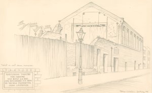 Marylebone Theatre, Londyn, tył teatru przy Mulready Street (pierwotnie Little Church Street) autorstwa Peter Jackson