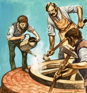 Dawno, dawno temu... wiejskie życie sto lat temu. Kołodzieje zakładają żelazną obręcz na koło autorstwa Peter Jackson