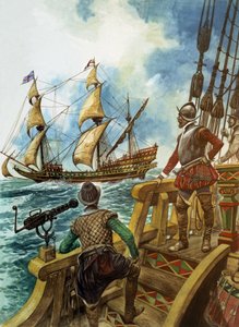 Sir Francis Drake (1540-96) (gwasz na papierze) autorstwa Peter Jackson