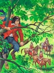 Przyszły król Karol II ukrywający się w dębie Boscobel (gwasz na papierze) autorstwa Peter Jackson