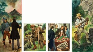 Niezidentyfikowana sekwencja ilustracji przedstawiających eksplorację geologiczną autorstwa Peter Jackson