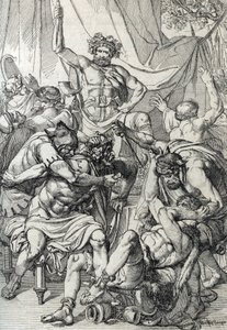 Heptarchia: „”przedstawienie anglosaskiego przywódcy Hengista (V w.) zabijającego swoich wrogów, aby założyć królestwo Kent, około 461 r.” (Heptarchia saksońska: anglosaski przywódca Hengist (lub Hengest) zabijający swoich wrogów podczas inwazji na Bretani autorstwa Peter Johann Nepomuck Geiger