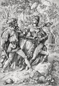 Королева Англии Маргарита Анжуйская (1430-1482) и ее сын Эдуард, спасенные разбойником во время бегства после триумфа йоркистов, польских autorstwa Peter Johann Nepomuck Geiger