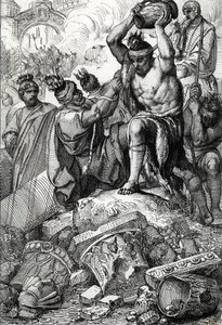 Worek Rzymu (Włochy), w 410 r., zabrany z miasta i splądrowany przez Wizygotów dowodzonych przez Alaryka (370-410) (Splądrowanie Rzymu przez Wizygotów pod wodzą Alaryka I w 410 r., za panowania cesarza Honoriusza) długopis wyciągnięty z „Historische Memora autorstwa Peter Johann Nepomuck Geiger