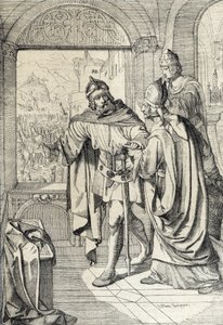 Pierwsi członkowie dynastii Habsburgów Radbot i Eveque Werner w czasie budowy twierdzy Habsburgów w Aargau w Szwajcarii autorstwa Peter Johann Nepomuck Geiger